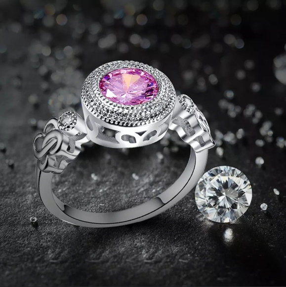 New Pink Topaz 18K White Gold Plated Ring. - Picture 3 of 6
